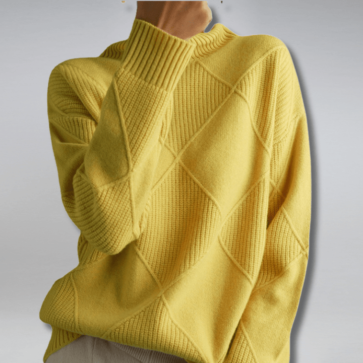 Evie | Stylish Diamond Knit Roll Neck Jumper