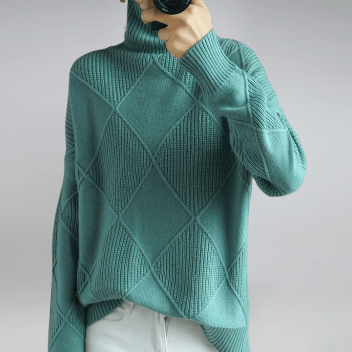 Evie | Stylish Diamond Knit Roll Neck Jumper