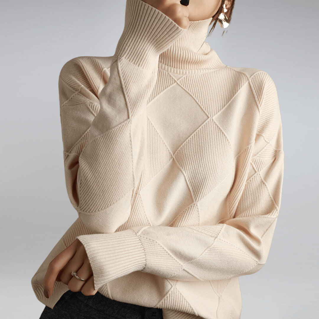 Evie | Stylish Diamond Knit Roll Neck Jumper