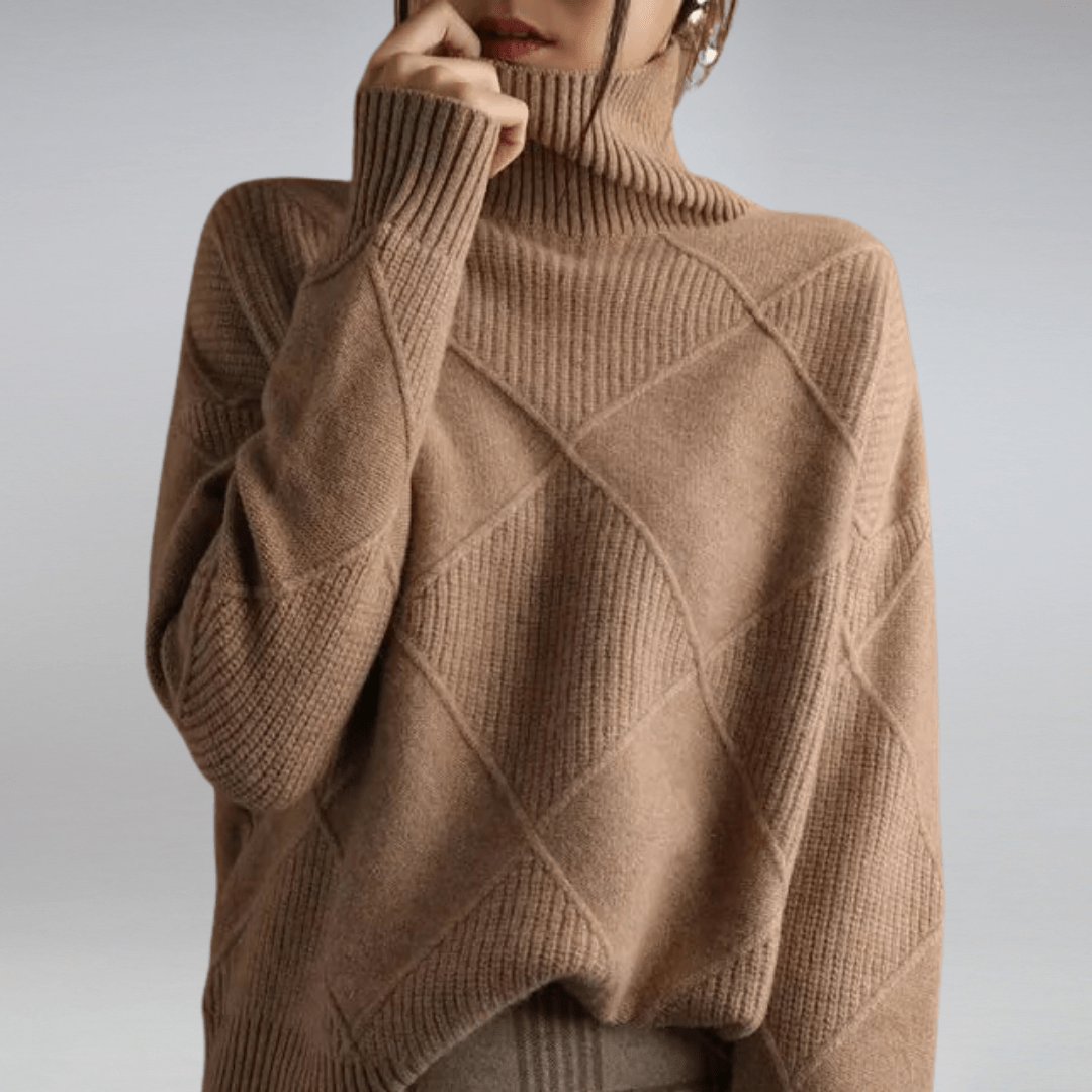 Evie | Stylish Diamond Knit Roll Neck Jumper