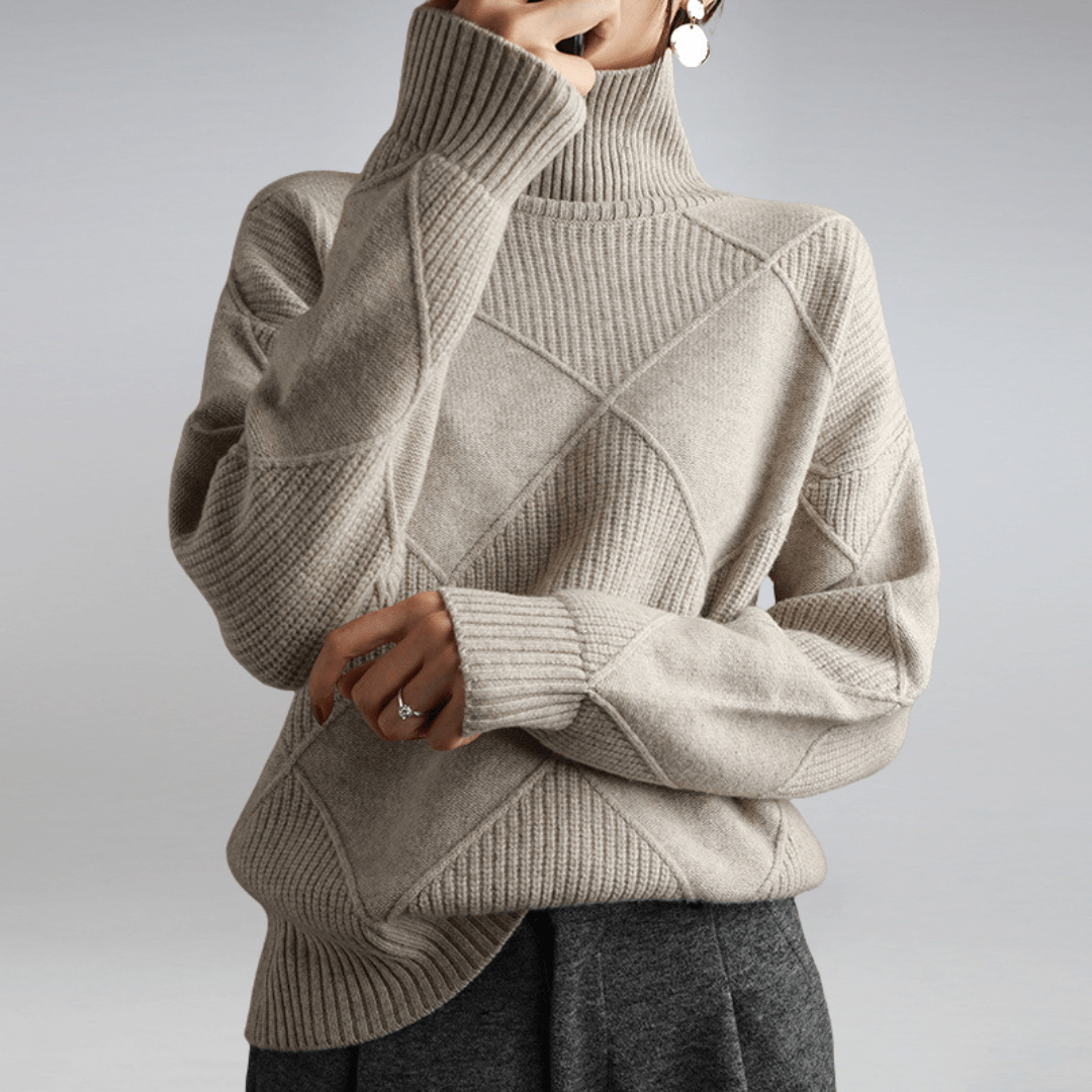 Evie | Stylish Diamond Knit Roll Neck Jumper