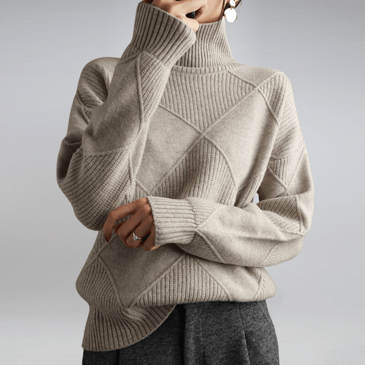 Evie | Stylish Diamond Knit Roll Neck Jumper