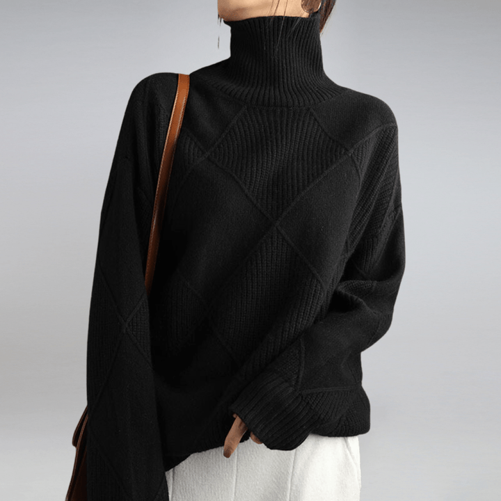 Evie | Stylish Diamond Knit Roll Neck Jumper