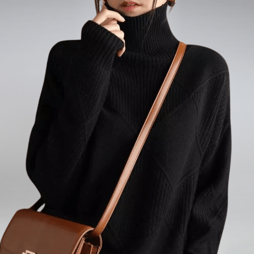 Evie | Stylish Diamond Knit Roll Neck Jumper
