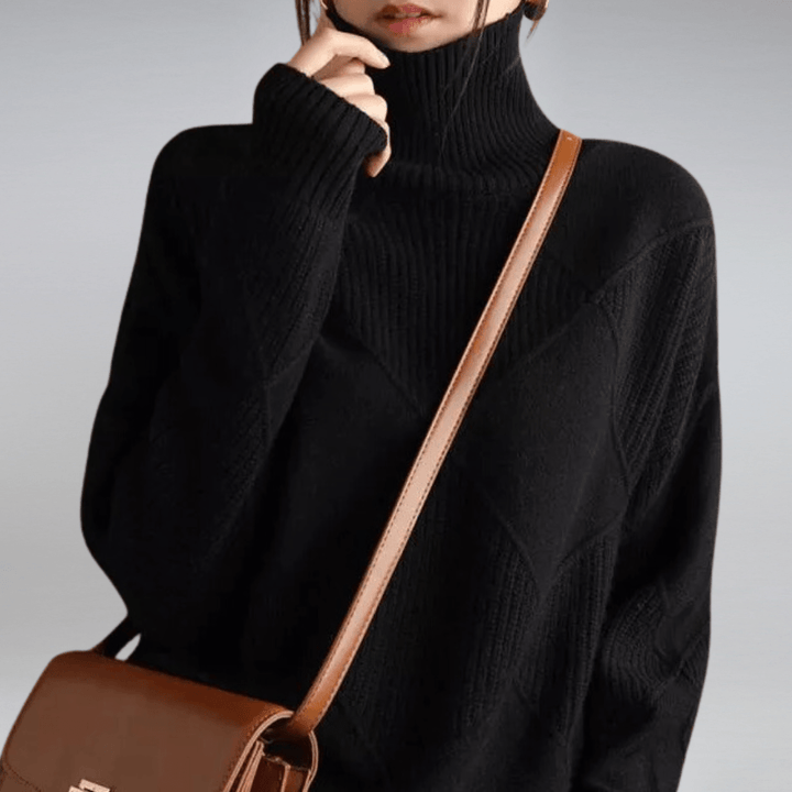 Evie | Stylish Diamond Knit Roll Neck Jumper