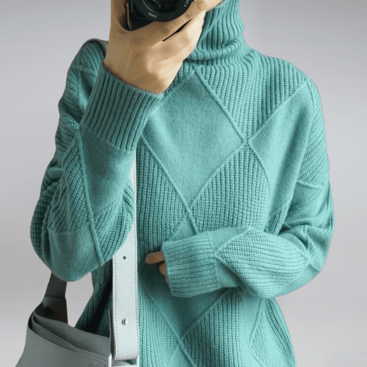 Evie | Stylish Diamond Knit Roll Neck Jumper