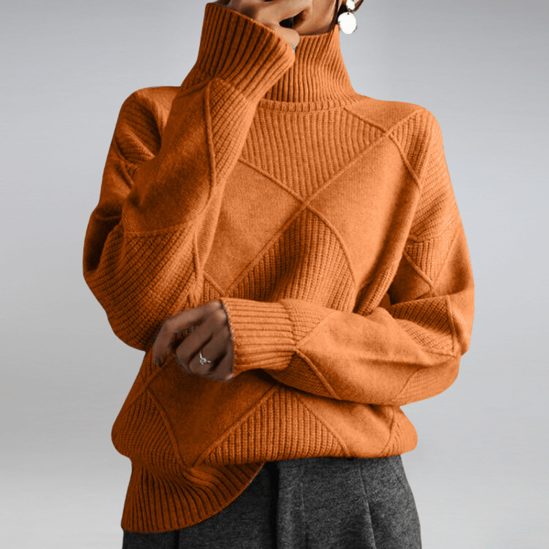 Evie | Stylish Diamond Knit Roll Neck Jumper