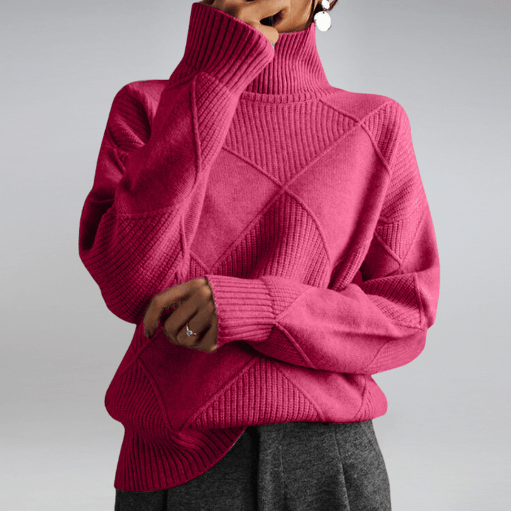 Evie | Stylish Diamond Knit Roll Neck Jumper