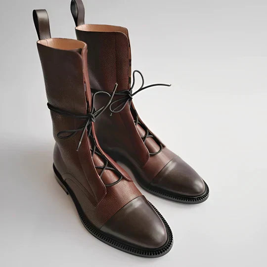 Freya | Effortless Lace Up Mid Calf Brown Boots