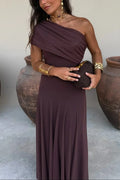 Fatima | Refined One-Shoulder Pleated Autumn Wedding Guest Dress