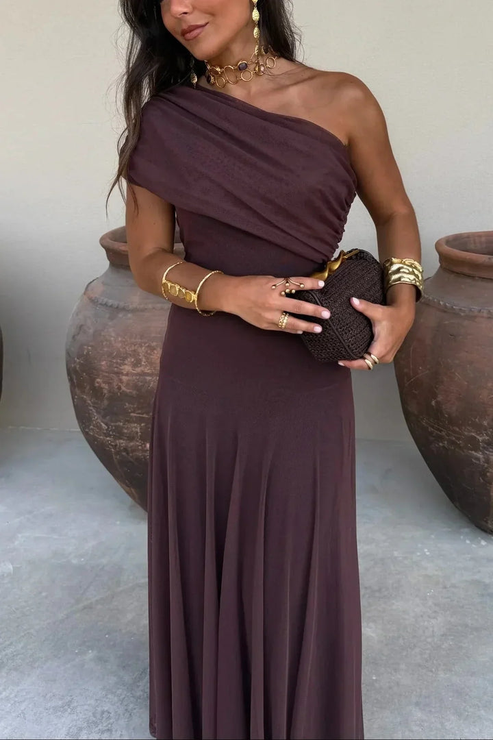 Fatima | Refined One-Shoulder Pleated Autumn Wedding Guest Dress