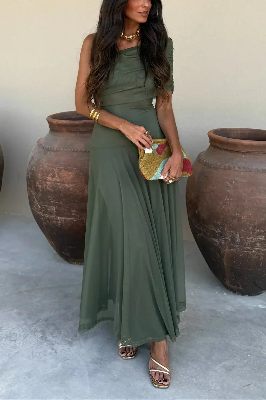 Fatima | Refined One-Shoulder Pleated Autumn Wedding Guest Dress