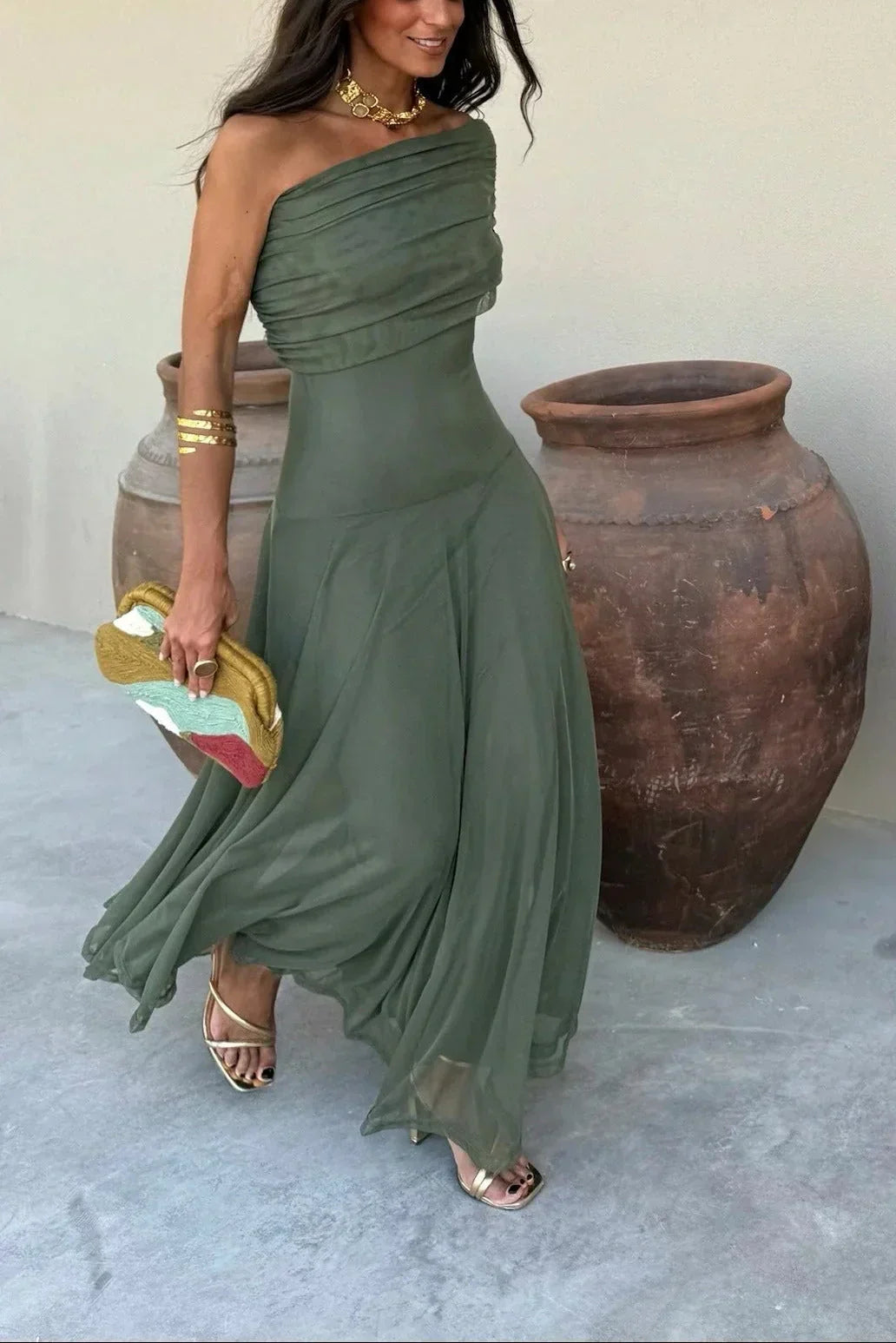 Fatima | Refined One-Shoulder Pleated Autumn Wedding Guest Dress