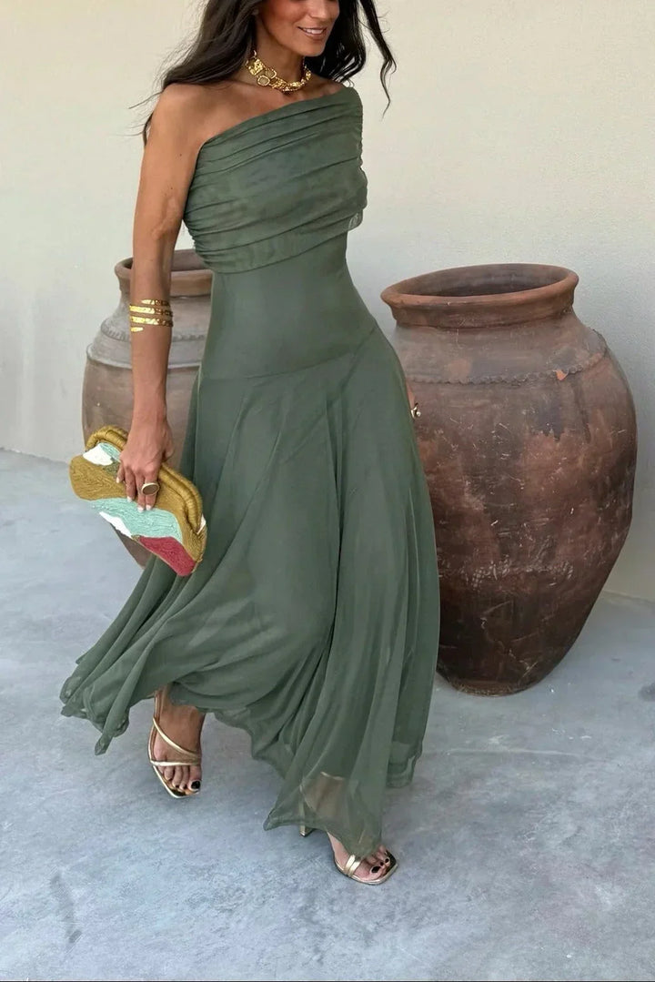 Fatima | Refined One-Shoulder Pleated Autumn Wedding Guest Dress