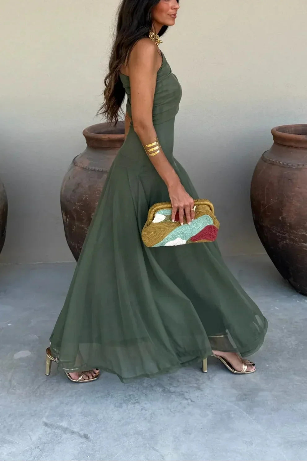 Fatima | Refined One-Shoulder Pleated Autumn Wedding Guest Dress