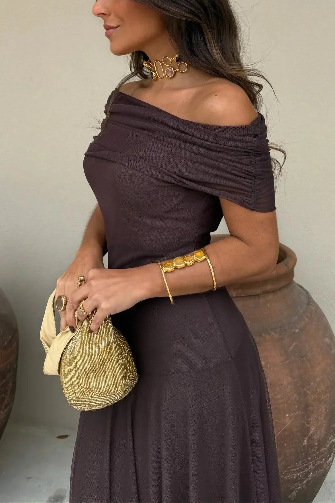 Fatima | Refined One-Shoulder Pleated Autumn Wedding Guest Dress