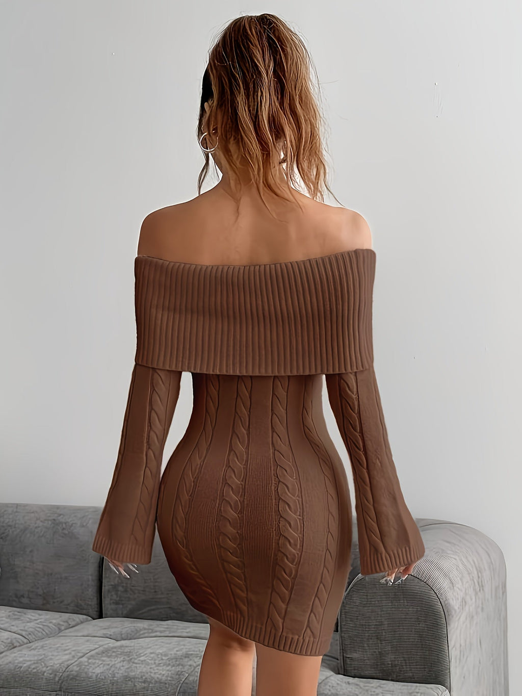Florence | Chic Off Shoulder Cable Knit Jumper Dress