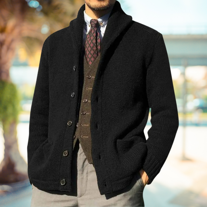 Freddie | Timeless Shawl Collar Button Up Mens Cardigan