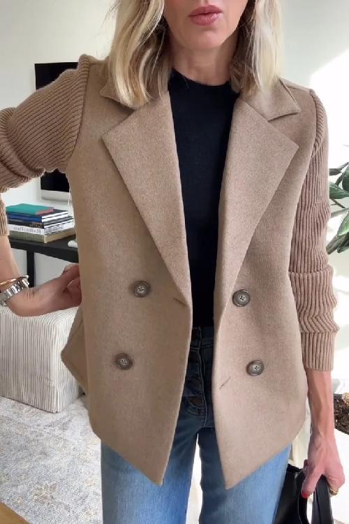 Freya | Cosy Double-Breasted Longline Knit Sleeve Blazer