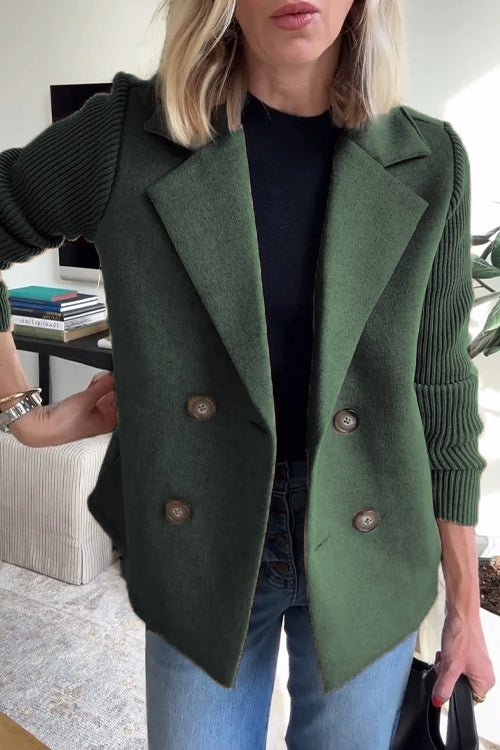 Freya | Cosy Double-Breasted Longline Knit Sleeve Blazer