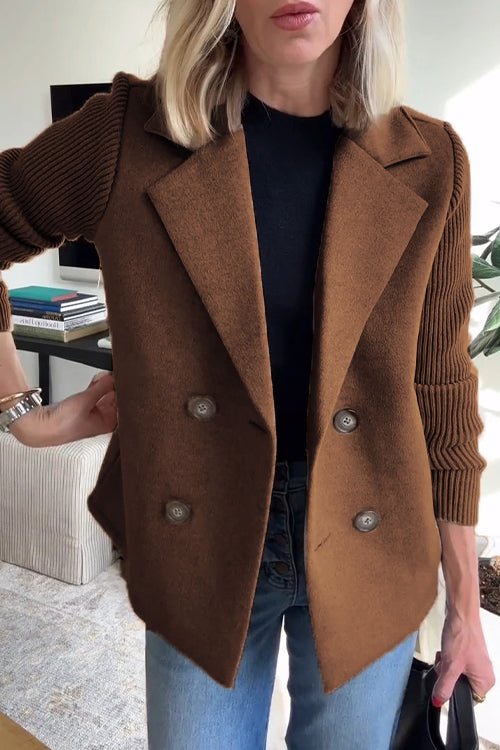 Freya | Cosy Double-Breasted Longline Knit Sleeve Blazer