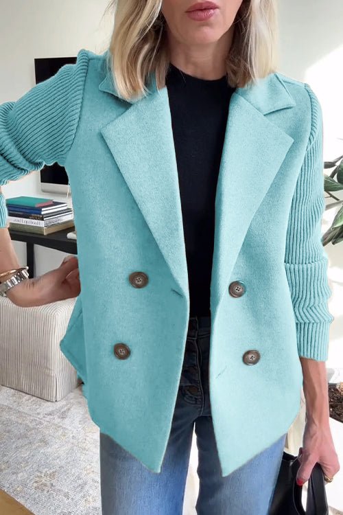 Freya | Cosy Double-Breasted Longline Knit Sleeve Blazer