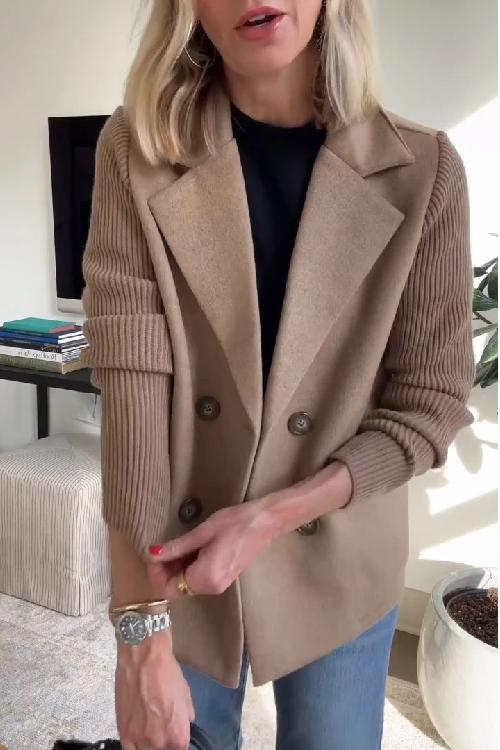 Freya | Cosy Double-Breasted Longline Knit Sleeve Blazer