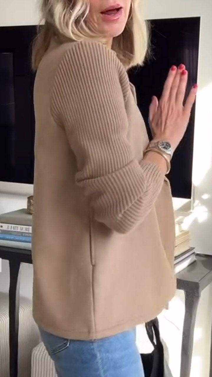 Freya | Cosy Double-Breasted Longline Knit Sleeve Blazer