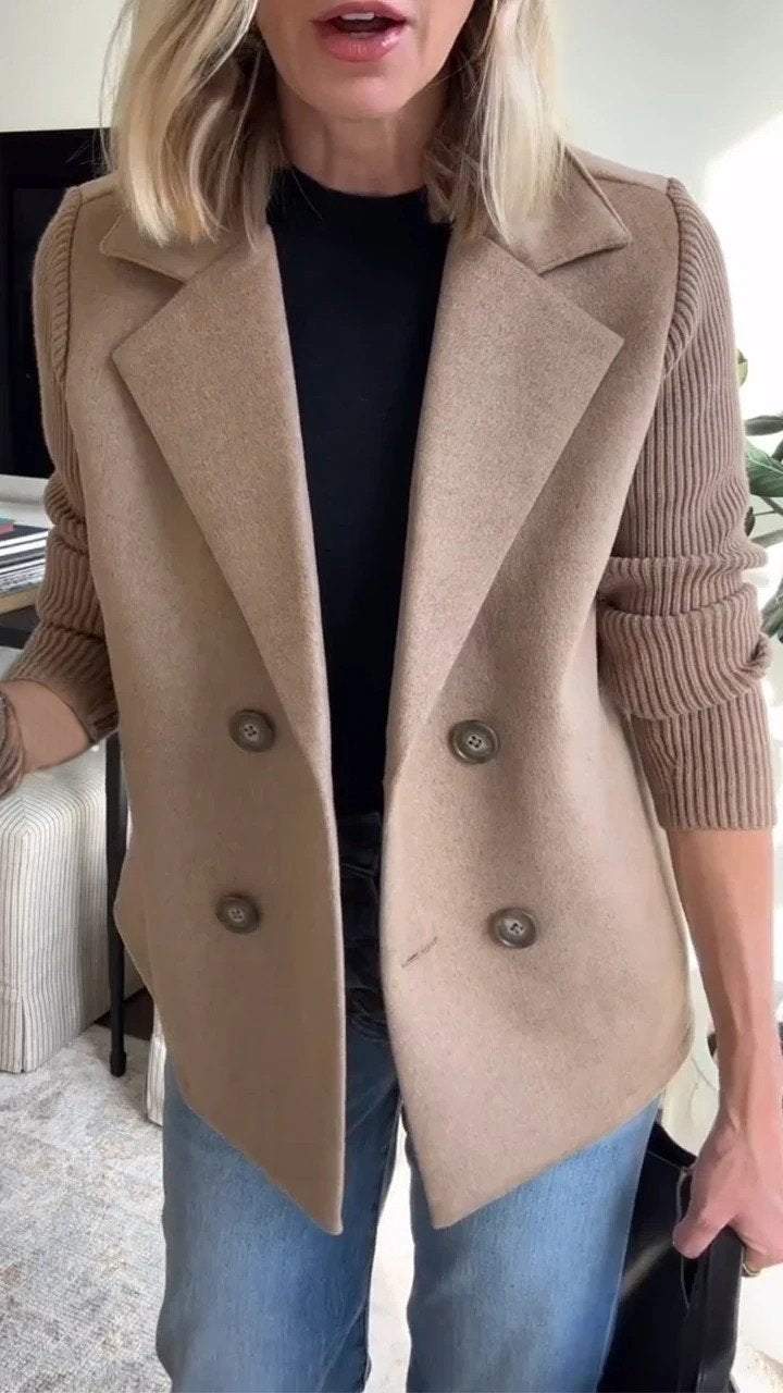 Freya | Cosy Double-Breasted Longline Knit Sleeve Blazer