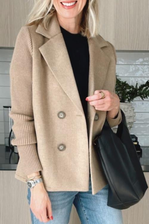 Freya | Cosy Double-Breasted Longline Knit Sleeve Blazer