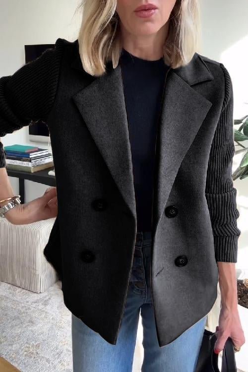 Freya | Cosy Double-Breasted Longline Knit Sleeve Blazer