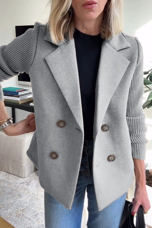 Freya | Cosy Double-Breasted Longline Knit Sleeve Blazer