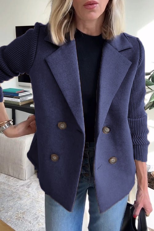 Freya | Cosy Double-Breasted Longline Knit Sleeve Blazer