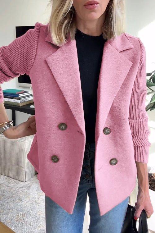 Freya | Cosy Double-Breasted Longline Knit Sleeve Blazer