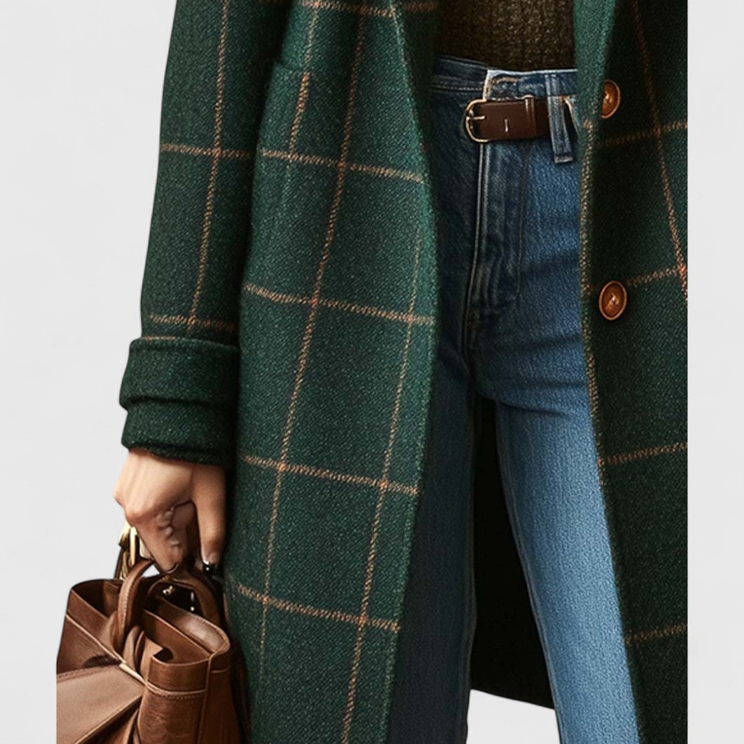Freya | Relaxed Longline Single-Breasted Check Winter Coat