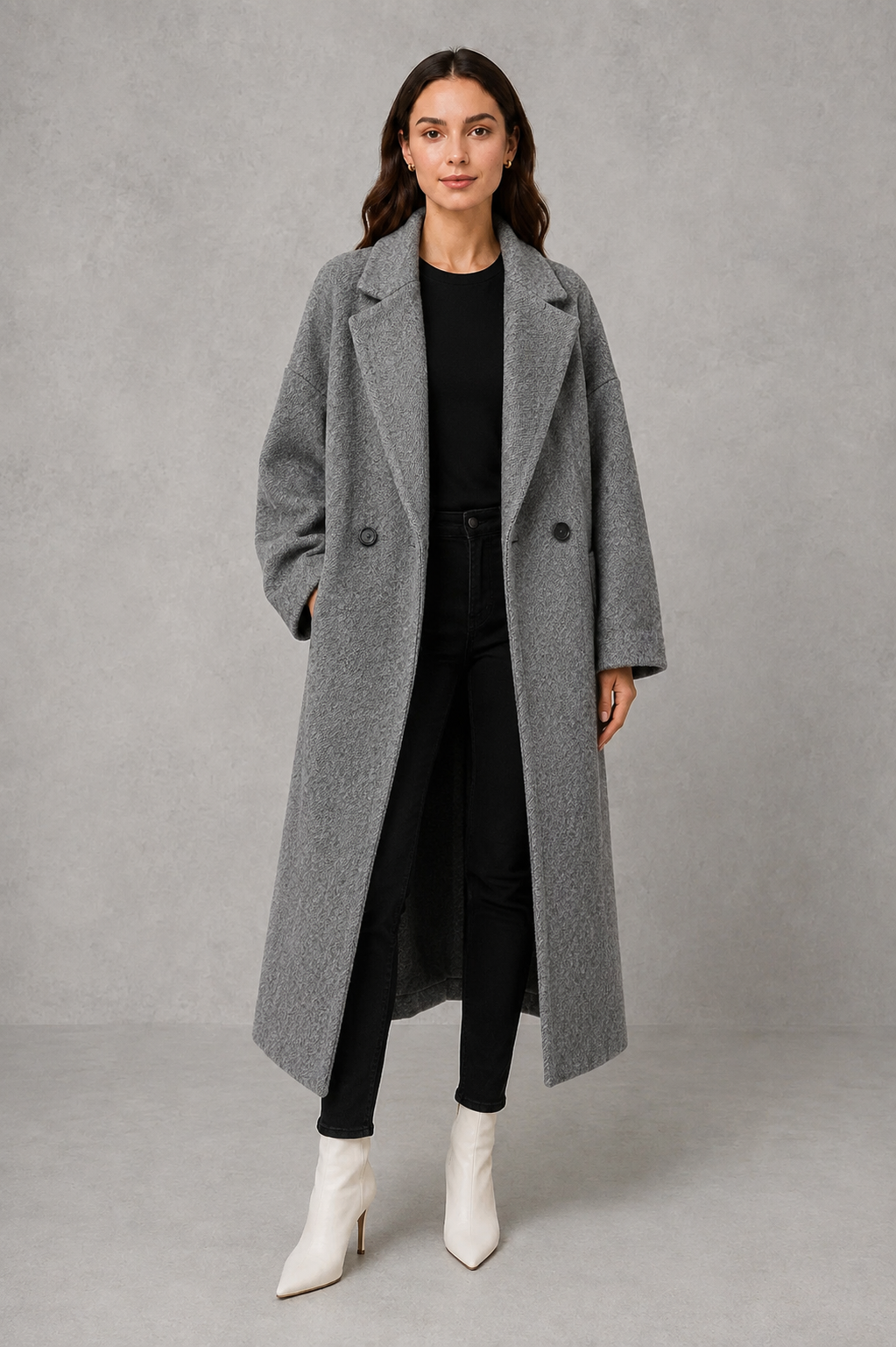 Freya | Stylish Longline Textured Long Jacket Maxi Coat