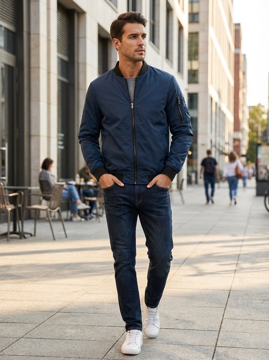 Gabriel | Cosy Ribbed Zip-Up Bomber Jacket with Stand-Up Collar