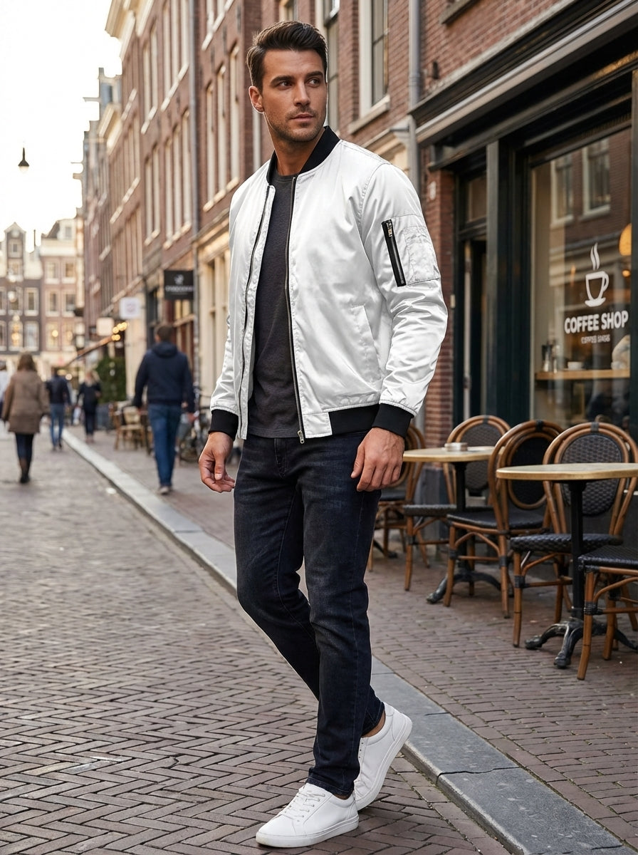 Gabriel | Cosy Ribbed Zip-Up Bomber Jacket with Stand-Up Collar