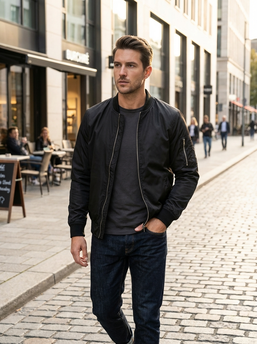 Gabriel | Cosy Ribbed Zip-Up Bomber Jacket with Stand-Up Collar