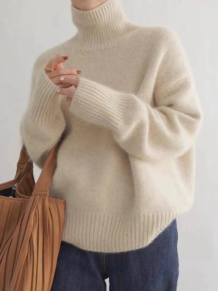 Grace | Chic Oversized Ribbed Trim Roll Neck Jumper