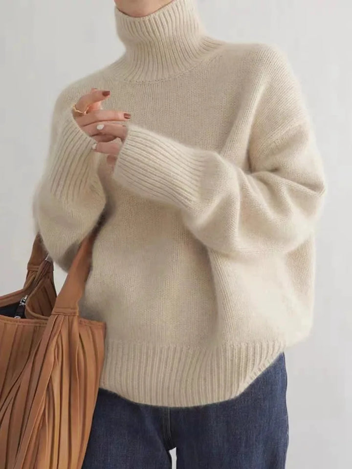 Grace | Chic Oversized Ribbed Trim Roll Neck Jumper