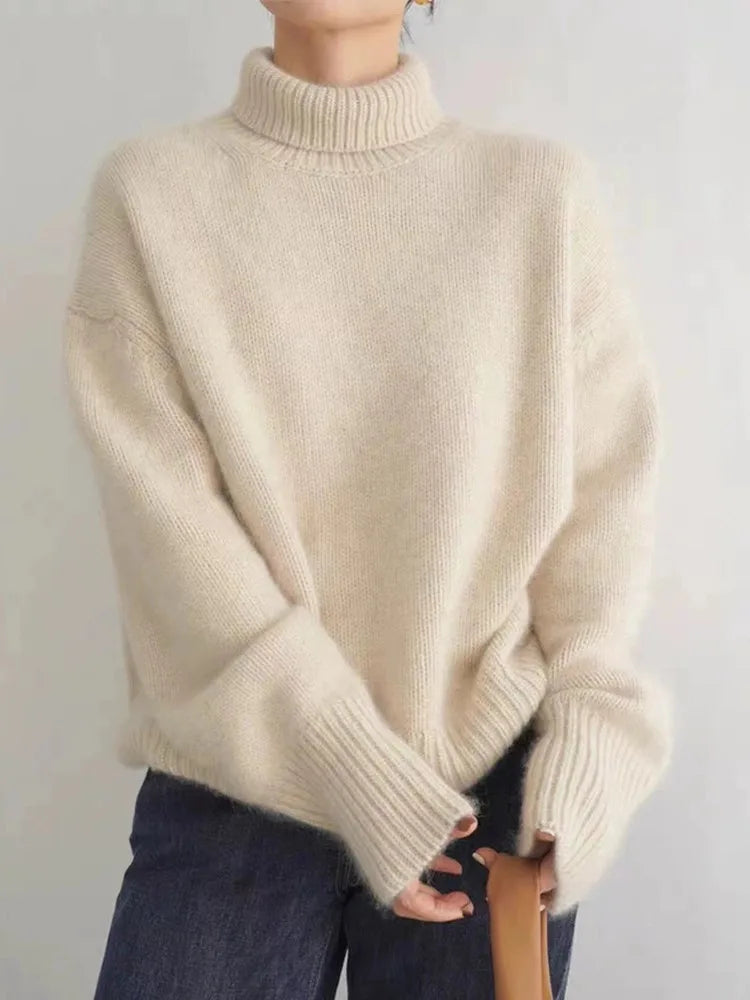 Grace | Chic Oversized Ribbed Trim Roll Neck Jumper