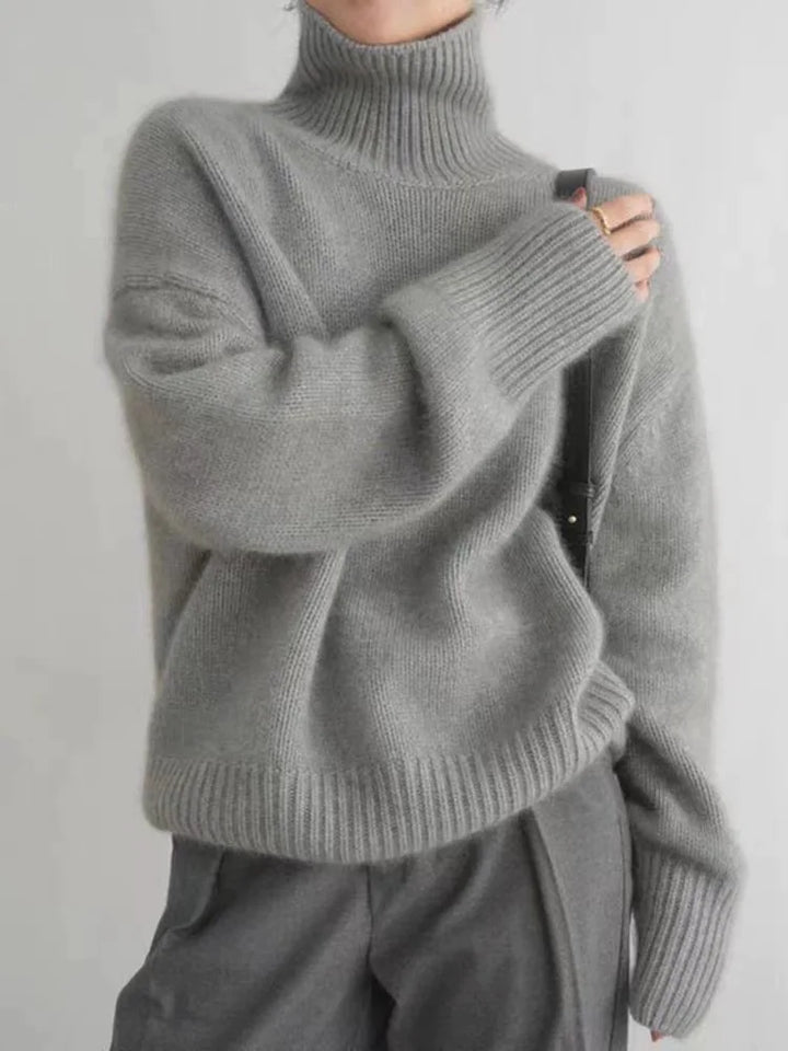 Grace | Chic Oversized Ribbed Trim Roll Neck Jumper
