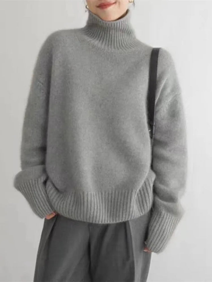 Grace | Chic Oversized Ribbed Trim Roll Neck Jumper