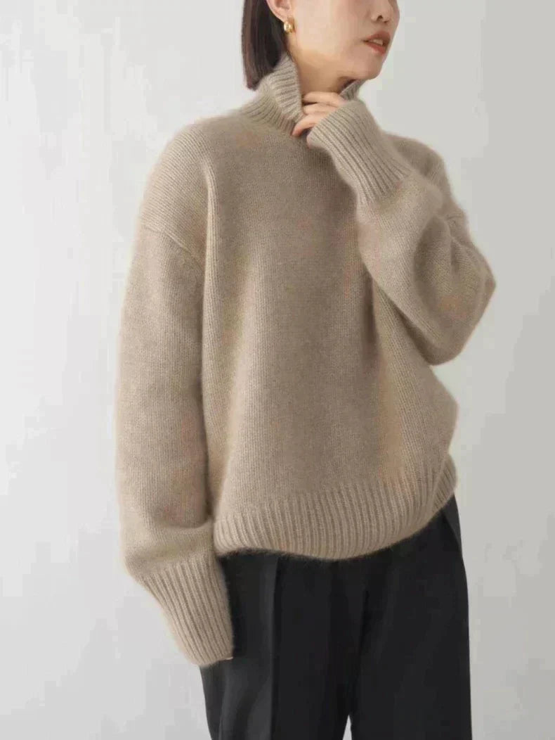 Grace | Chic Oversized Ribbed Trim Roll Neck Jumper
