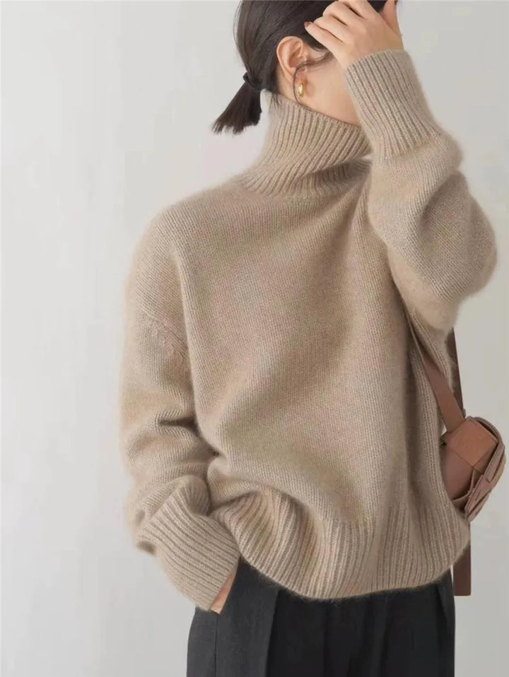 Grace | Chic Oversized Ribbed Trim Roll Neck Jumper