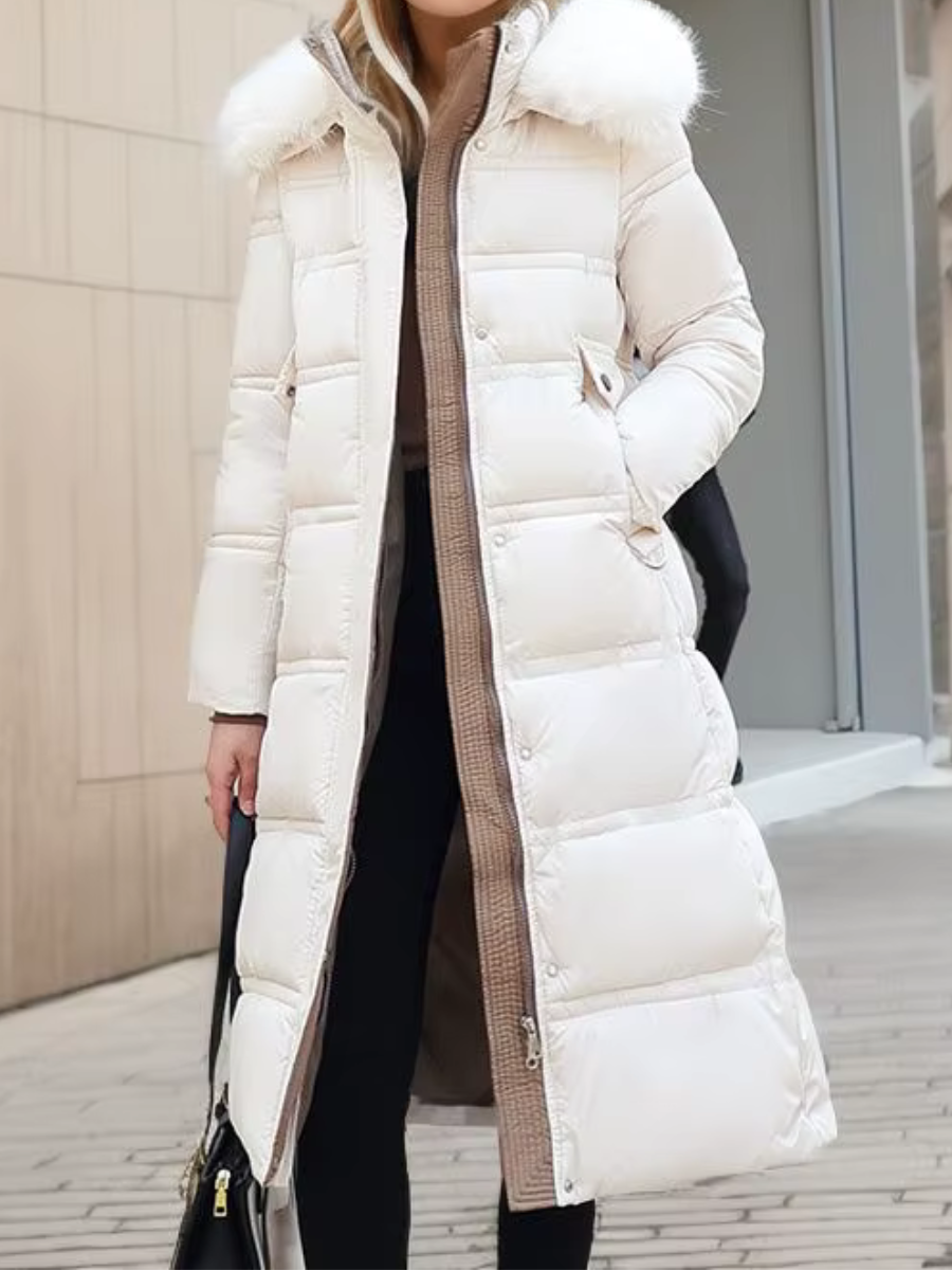 Grace | Effortless Hooded Fur Trim Long Puffer Jacket
