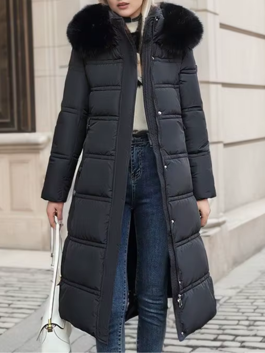 Grace | Effortless Hooded Fur Trim Long Puffer Jacket
