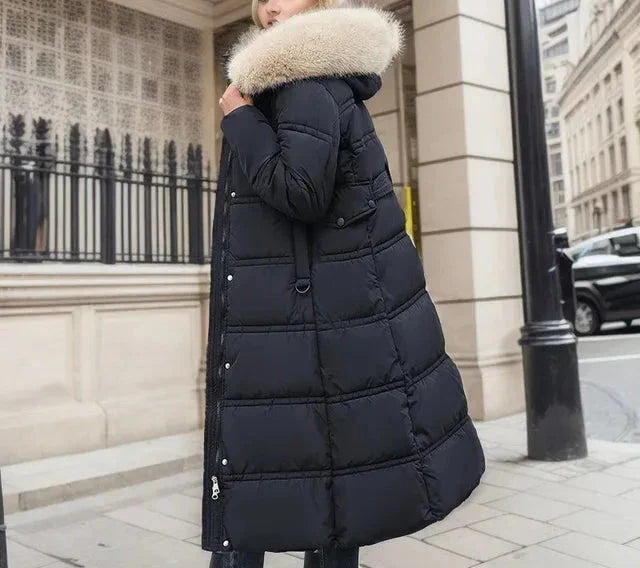 Grace | Effortless Hooded Fur Trim Long Puffer Jacket