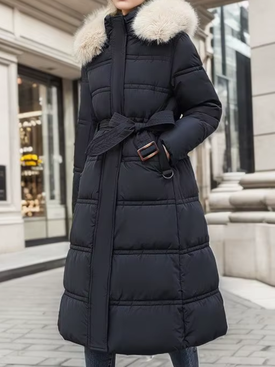 Grace | Effortless Hooded Fur Trim Long Puffer Jacket